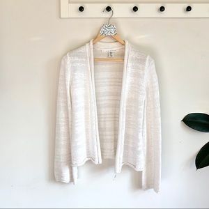 Max Studio Knit Weave Open Front White Cardigan